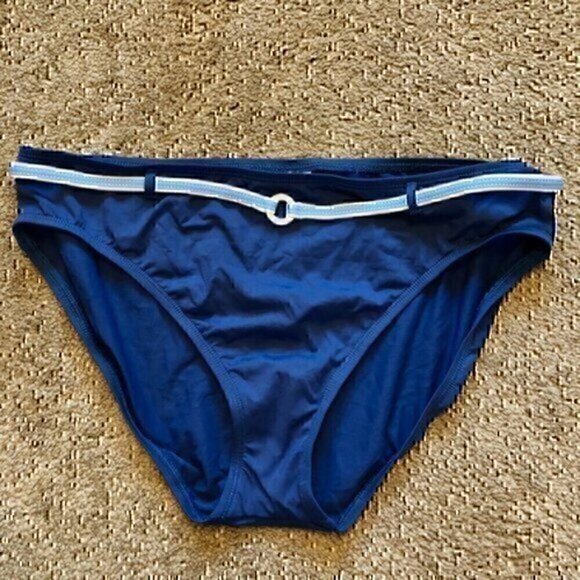NWOT NEW NAUTICA Dark Blue Turquoise White Belted Belt Swimwear Bikini BOTTOM 14 - Picture 1 of 8